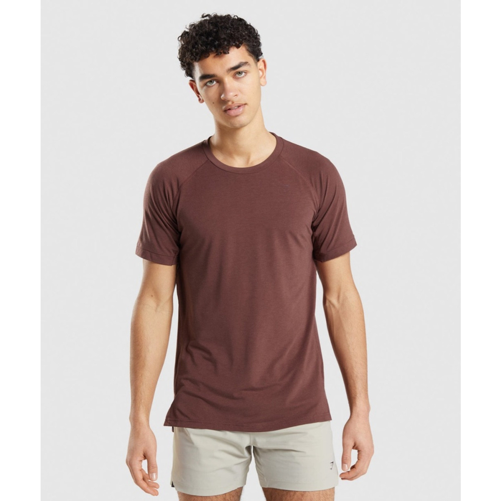 Gymshark Mens Large Studio Amplify T-Shirt Cherry Brown Workout Activewear
